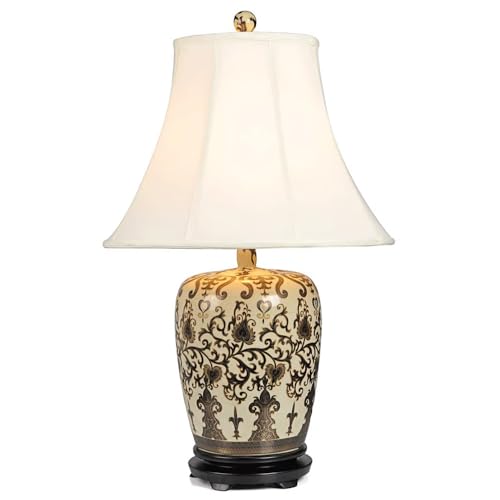 SQUSMAY Ceramic Porcelain Table Lamp Coastal Traditional Bedside Desk Nightstand Lamp Hand-Painted Bedroom Bedside Lamp Mid Century Ceramic Table Lamp for Living Room Office College