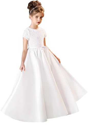 Sequin Flower Girl Dresses for Wedding Cap Sleeves First Communion Dress Satin Princess Pageant Ball Gown