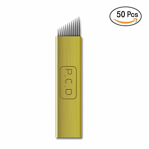 Microblading Needles - Yuelong 50pcs Microblading Blades Permanent Makeup Manual Eyebrow Tattoo Needles 12 PCD Sloped Needles for Microblading Supplies,Microblading Pen,Microblading kits