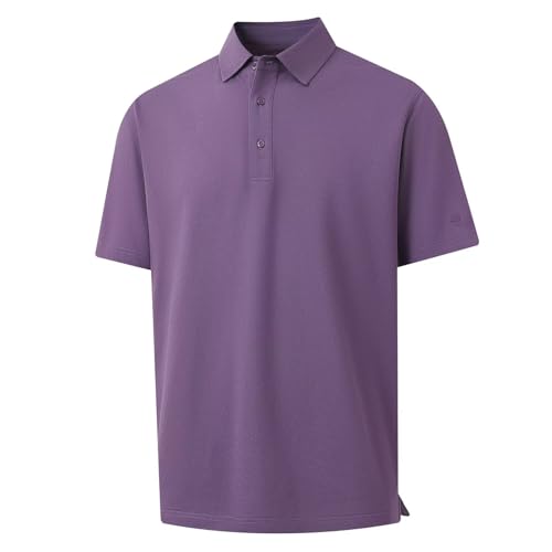 VEBOON Men's Polo Shirts Short Sleeve Performance Moisture Wicking Quick Dry Cotton Blend Collared Golf Shirts Purple