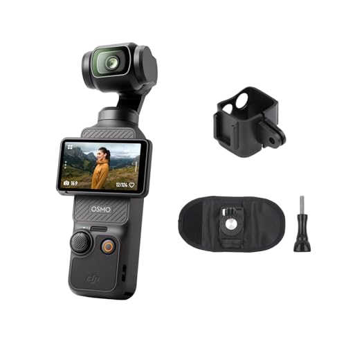 DJI Osmo Pocket 3 con Funda de Clip & Correa para Mochila, Cámara Compacta CMOS 1'' 4K/120fps, Estabilización 3 Ejes, Enfoque y Seguimiento Automático, Pantalla Táctil Giratoria