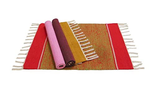 Image of MDZ Hand Woven Cotton Modern Assorted Border Rug | Size: 16 inchx24 inch Inch or 40x60 cm | Color: Assorted Multi | Machine Washable | Eco Friendly | Multi Uses (Combo of 3 Pcs.)