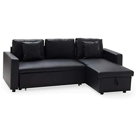 Sofá esquinero convertible BENEFFITO Milford con chaise longue reversible y caja de almacenamiento, negro Cover