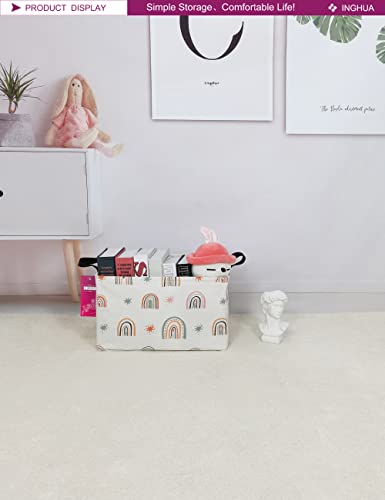 Image of Rectangular Storage Basket with Handles Gift Basket Room Decor Nursery Bin Organizer Box (Rec-Star Rainbow)