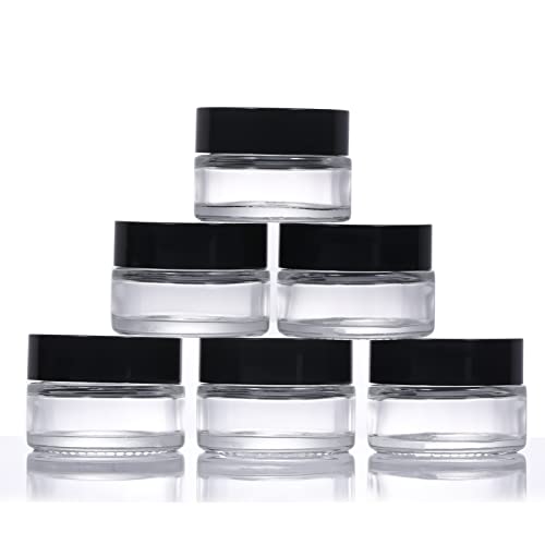 6 tarros de cristal vacíos de 20 ml con tapa de rosca e inserciones blancas, botes de cosméticos de viaje para cosméticos, polvos, lociones, cremas