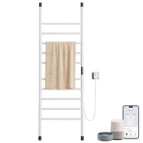 OihPaw Toallero Eléctrico,Toallero Electrico de Suelo Tipo Escalera,WiFi radiador toallero electrico,1700×550mm toallero electrico baño,Interruptor táctil y Temporizador,calienta Toallas (Blanco)