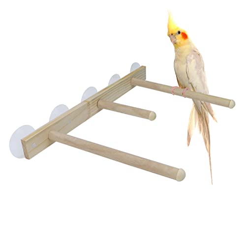 Image of Litewoo Wood Bird Perch Parrot Stand Parrot Standing Bar Toy Parrot Bath Stands Suppllies Shower Perch with Wall Sucker (Burlywood)
