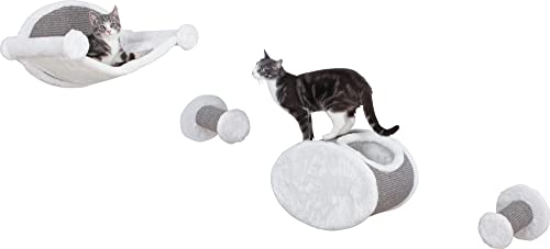 TRIXIE Katzen-Lounge-Set zur Wandmontage, Hängematte und Höhle mit Zwei Stufen, Katzenmöbel, Kratzbaum, Grau