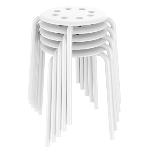 Yaheetech Plastic Bar Stools Flexible Seating Backless Barstools Dining Chairs Stack Nesting Stools, 17.3inches Height White Pack of 5