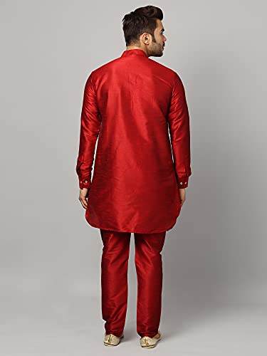 Image of Uri and MacKenzie Men's Silk Blend Solid Pathani Kurta with Readymade Pajama Pant Set