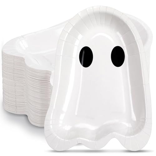 100 Pcs 9 Inch Halloween Paper Plates Ghost Shape Disposable Dess...