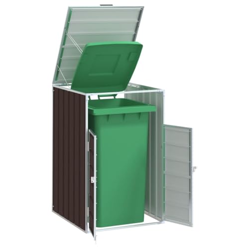 Azzrora Conteneur pour 1 poubelles Cache Poubelle Box pour Poubelle Extérieur Abri de Poubelle Enveloppement pour Poubelle Vérrouillable-Marron-pour 1 Poubelles