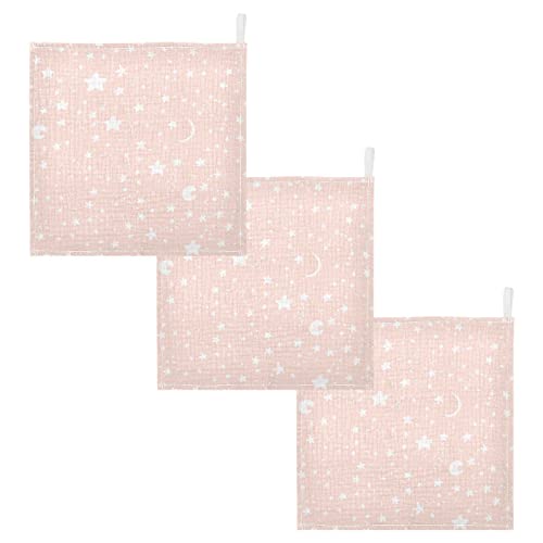 Image of vvfelixl Moon Star Baby Burp Cloths, Baby Muslin Washcloths for Boys Girls, Cotton Baby Face Towel for Newborn Infants Soft and Absorbent 11.8 X 11.8 in, 5 Pack Pink