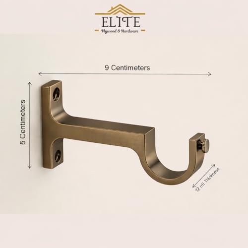 Image of Elite Aluminum Curtain Rod Brackets - Heavy-Duty Wall Mount Clamps for Curtain Rod Support for Door and Window Curtain Rods with Screw and Wall Plug - Pack of 2PCS (Brass Antique)