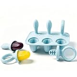 6 Mulden Eisformen Silikon, Eis Am Stiel Formen, Popsicle Formen mit 6 Stäbchen, BPA Frei Lebensmittelecht, Leicht zu Reinigen für Fruchtpüree Muttermilch Joghurt, Wiederverwendbar (Blau)