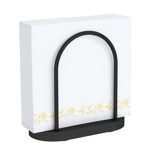 STWWO Serviettenhalter Gebogen,Serviettenhalter Schwarz Serviettenspender für Tisch Serviettenständer Küchenzubehör Papier Servietten Halterung Dekorieren, Metall und Holz