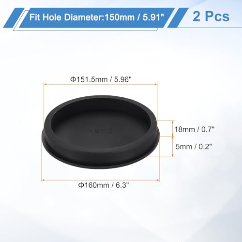 Image of uxcell 2Pcs Silicone Hole Plug, Waterproof Round Rubber Stoppers Bottle Seal Plugs Tube Pipe End Caps for 150mm /5.91 inch Hole for Bathtub Bottle, Black