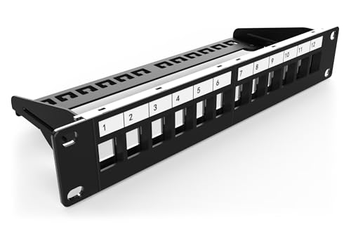DIGITUS Patchpanel – Modular – 10 Zoll 1HE – 12-Ports – Geschirmt – Schwarz – Ansicht 1