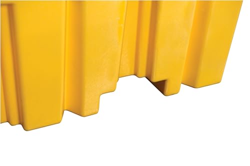 Image of Eagle 2 Drum Spill Containment Pallet with Drain and Forklift Pockets, 51.5 inchx26.25 inchx13.75 inch, 66 Gallon Sump, 4,000 lbs. Load Capacity Secondary Containment Pallet, Made in USA, Yellow, 1620