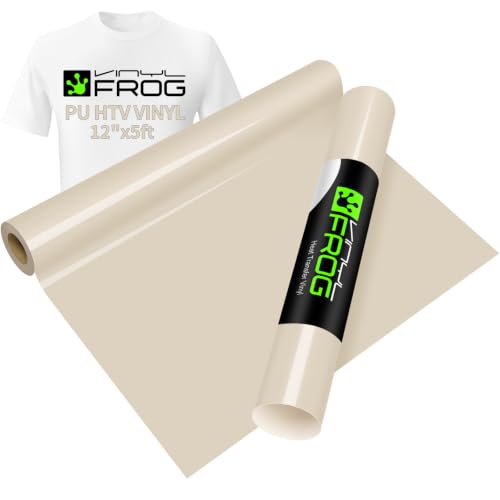 Image of VINYL FROG Cream Heat Transfer Vinyl Roll 12 inch x5ft Matte HTV Vinyl | Beige Iron on Vinyl for T-Shirts, Stretchy & Machine Washable Heat Press Vinyl for DIY Craft Designs