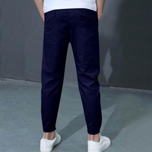 Boys Linen Pants Kids Baggy Straight Leg Sweatpants Elastic Waist Drawstring Jogger Casual Beach Trousers with Pockets3