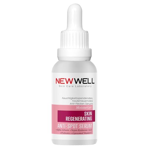 NEWWELL Vitamin C Gesichts Serum Anti-Flecken mit Alpha-Arbutin, Präbiotika,Vegane Hyaluronsäure, 30ml Reduziert dunkle Flecken und Alterserscheinungen