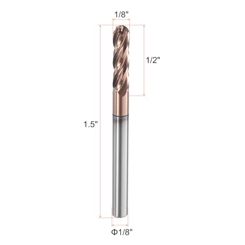 Image of HARFINGTON Ball Nose End Mill 4 Flute 1 /8 inch Diameter 1 /8 inch Shank Tungsten Carbide TiAlN Coated Spiral CNC Router Bits 1 /2 inch Cutting Length Single End Ball for Carving Engraving Grinding