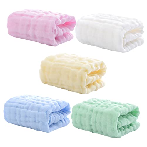 5Pcs Multi Layer Cotton Wash Towels Soft Absorbent Burp Cloths for Drooling Teething and Bathing Newborn