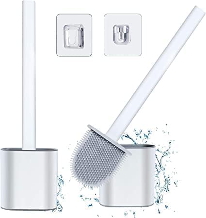 SHNMN Bathroom Cleaning Brush with Wiper 2 in 1 Tiles Cleaning Brush Floor Scrub Bathroom Brush with Long Handle 120 degree Rotate Bathroom Floor Cleaning Brush Home (Silicon Toilet Brush)