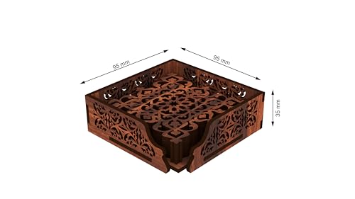 Image of 12 FOX Wooden Tea Coaster Asian Red Wood Handcrafted Coasters Home Kitchen for Tea & Coffee Table Decor Set of 6 |9.5x9.5cm TCCOST017D