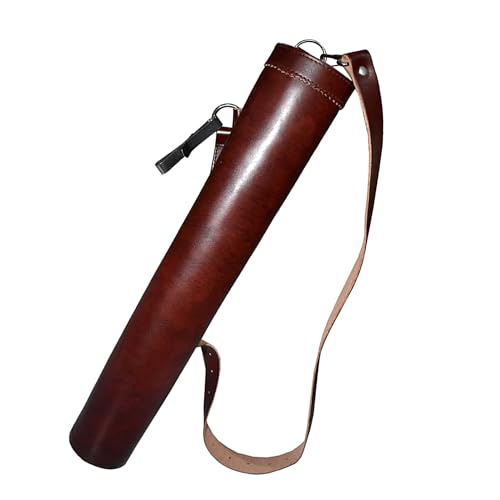 LP Leather Phobia 32'' Genuine Cowhide Leather Brown Adjustable Strap Archery Quiver for Recurve Bows