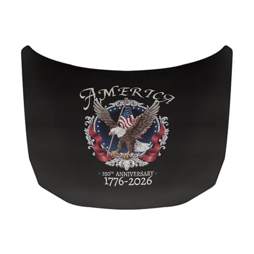Image of Qiyupavt USA 250th Birthday and Bald Eagle Car Hood Cover Stretch Fabric Car Hood Protector Removable Car Hood Accessories Suitable Most Automotive Sedans Pickup Trucks
