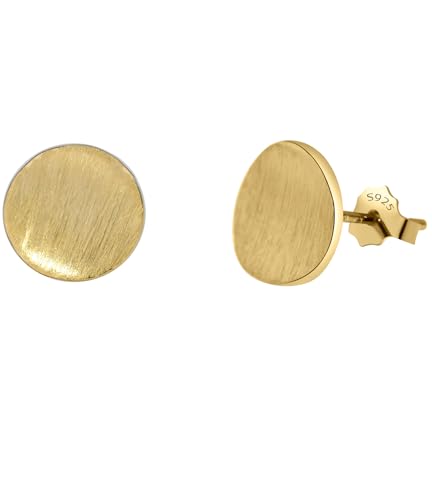Wicary 14K Gold Plated Sterling Silver Curved Round Stud Earring Brushed Disc Gold Earrings for Women