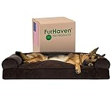 Furhaven Sherpa & Chenille Sofa-Style Fiberfill Pillow Dog Bed - Coffee, Jumbo (X-Large)