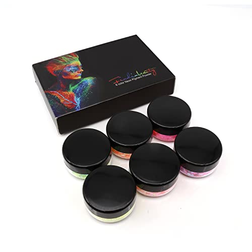 Glow In The Dark Glitter Eyeshadow Powder, Findinbeauty 6 Colors Uv Glow Blacklight Chunky Cosmetic Glitter For Crafts, Festival, Rave, Yoga, Body, Face, Nails, Party Makeup #TOP6
