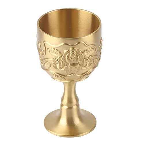 YedaHcy Vintage Brass Cup Royal Chalice Embossed with Rose, Small Goblet for Milk Tea Wine Whiskey, Party Supplies, Collectible Ornament, Non Material (75x173cm/29.5x68.1in)