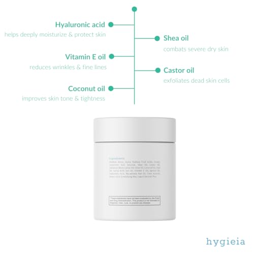 Hygieia + Crepey Skin Full Body Moisturizing & Firming Cream – Tighten & Smooth Crepey Skin - Anti-Aging Moisturizer with Hyaluronic Acid, AHAs & Natural Oils to Rejuvenate, Soften & Hydrate, 8oz