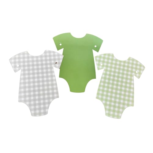 Image of ALISSAR Pre-Strung Green Gingham Bodysuit Baby Shower Banner-9 Double-Sided Onesie Cards-Sage Green Baby Shower Bunting, Baby Boy Girl Party Decoration
