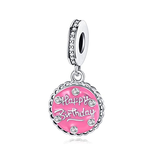 Alstade Happy Birthday Cake Charm 925 Sterling Silver Charms fits Bracelets and Necklace Pendant Bead Charms Jewelry Present for Women Family Friends