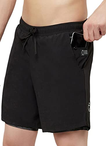 Image of TRUEREVO - 2 in 1 Running Sports Shorts for Men with Mobile Phone Pocket - Quick Dry & Lightweight Moisture-Wicking Active Wear, Gym Shorts for Men Workout - Double Layer Half Pant with Inner Tights