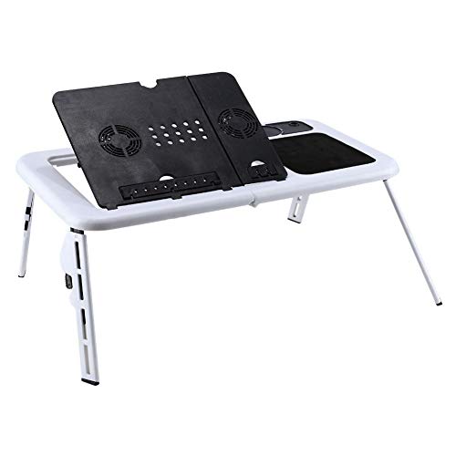 XJL Folding Dining Table Laptop Desks Adjustable Laptop Desk Foldable Table e-Table Bed USB Cooling Fans Stand TV Tray PC Table Stand Notebook Ergonomic Portable Adjustable (Color : White)