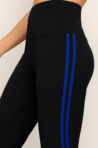 Image of Women's Black Flared Yoga Pants with Neon Green Side Stripes | High Waist Stretch Bootcut Workout Trousers