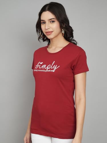 Image of Women Cotton Regular Fit Round Neck T-Shirt (Simply)