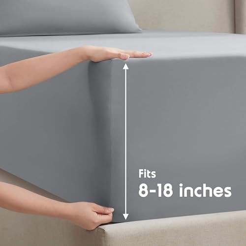 Image of Nestl Queen Bed Sheet Set - Grey - 4-Piece Deep Pocket | Instantly Soft, Night-One Ready (No Wash Required). Fits 16-Inch Deep Pockets, 360-Degree Elastic Grip