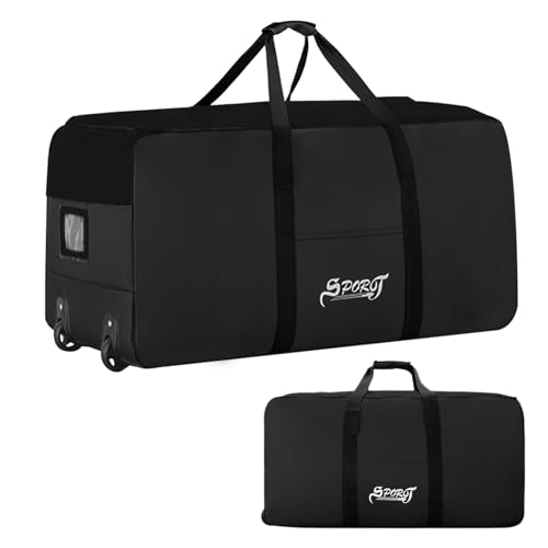Bolsas de Viaje Grandes con Ruedas, 120L Bolsa de Deporte con Ruedas Impermeable, Bolsa Fin de Semana Plegable para Mujer Hombre, Bolsa Gimnasio para Viajes Deporte, 80x40x40cm (Negro)