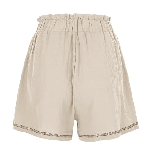 Lainuyoah Short feminino solto cintura alta plus size shorts atléticos cordão elástico linho calça c