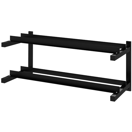 SPORTNOW Bastidor de pesas de 2 niveles de acero, porta mancuernas de pared para 70 kg máxima de pesas, 98 x 40 x 35 cm, negro
