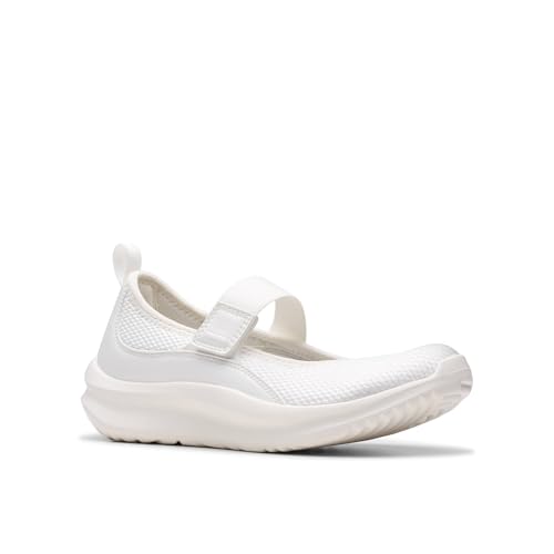 Clarks Clarks CloudSteppers Women's Solevana Jane Mary Jane Flat, White Textile, 6.5 Medium US