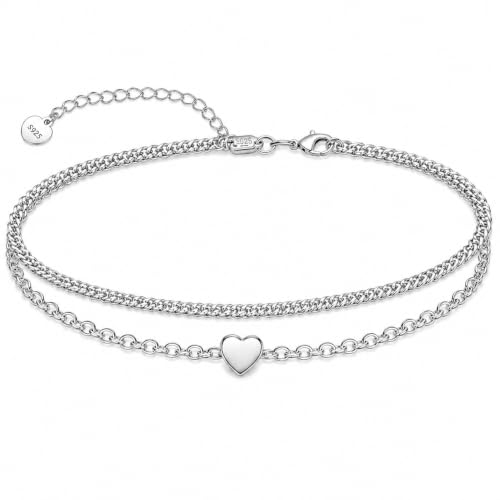 Image of CHIC & ARTSY 925 Sterling Silver Ankle Bracelets for Women, Adjustable Double Layer Chain Anklets, Minimalist Lightweight Foot Jewelry for Beach & Everyday Wear