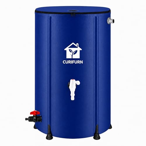 100 gallon blue collapsible rain barrel with spigot and filter